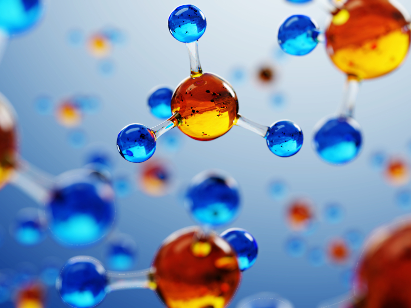 Orange and blue molecules | Pencco, Inc.